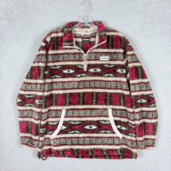 HOOEY Pullover Men’s Medium Burgundy Tan Aztec 1/4 Zip Southwestern Sweater - Picture 1 of 9